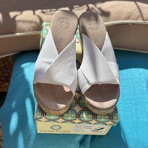 CHARLESTON SHOE CO. White Cross-Strap Sandals Wedge heel